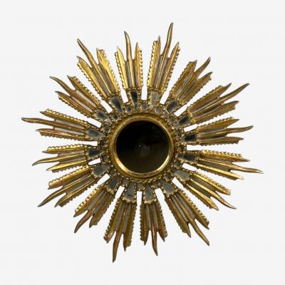 Line Vautrin Style Sunburst Mirror Clayed Gilt Mirror France 1960s