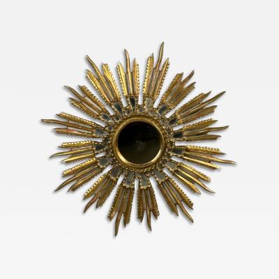 Line Vautrin Style Sunburst Mirror Clayed Gilt Mirror France 1960s