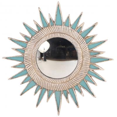 Line Vautrin Turquoise Resin and Silver Leaf Convex Mirror in the Manner of Line Vautrin