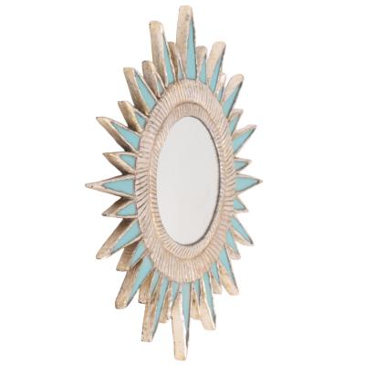 Line Vautrin Turquoise Resin and Silver Leaf Convex Mirror in the Manner of Line Vautrin