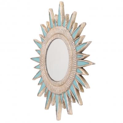 Line Vautrin Turquoise Resin and Silver Leaf Convex Mirror in the Manner of Line Vautrin