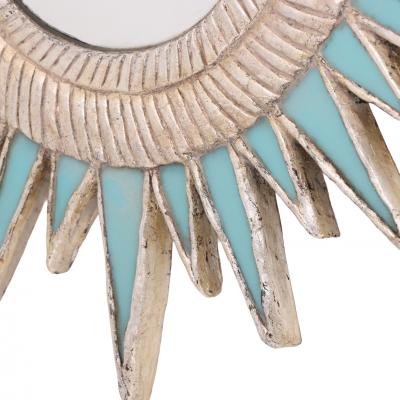 Line Vautrin Turquoise Resin and Silver Leaf Convex Mirror in the Manner of Line Vautrin