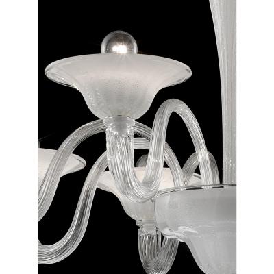 Linear Transparent and White With Silver Leaf Murano Glass Chandelier