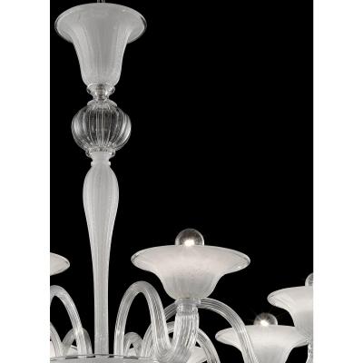 Linear Transparent and White With Silver Leaf Murano Glass Chandelier