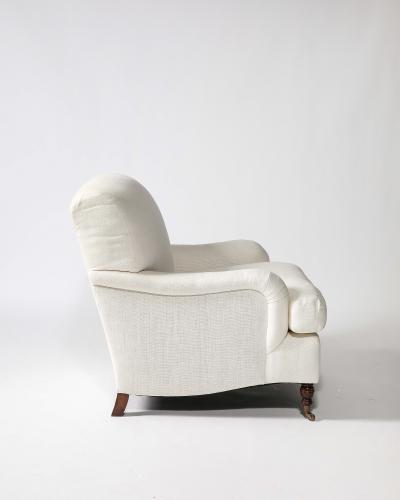 Linen Walnut and Brass Scroll Arm Lounge Chair by Jonas United States c 1990