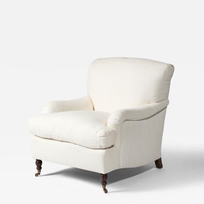 Linen Walnut and Brass Scroll Arm Lounge Chair by Jonas United States c 1990