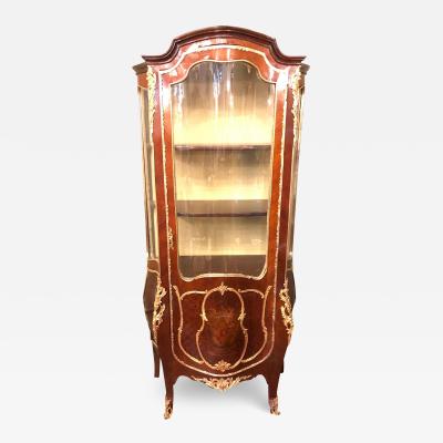 Linke Style Louis XV Curio Vitrine Cabinet 19th 20th Century Bombe Inlaid