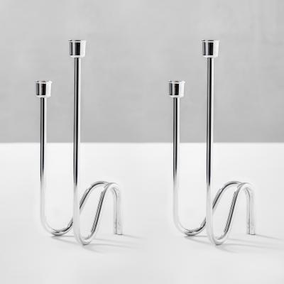 Lino Sabattini Lino Sabattini Pair of Candle Holders in Silvered Metal 2 Holders