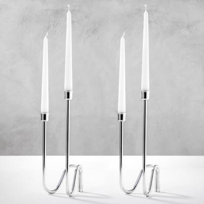 Lino Sabattini Lino Sabattini Pair of Candle Holders in Silvered Metal 2 Holders