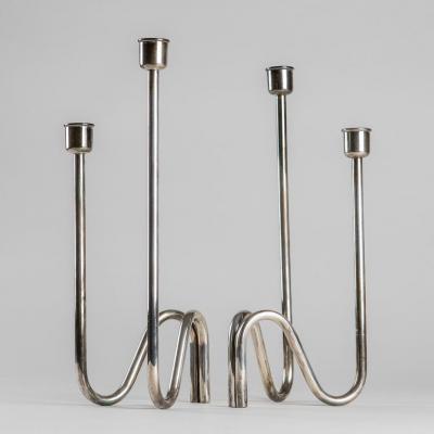 Lino Sabattini Pair of Silver Plated Candleholder by Lino Sabattini