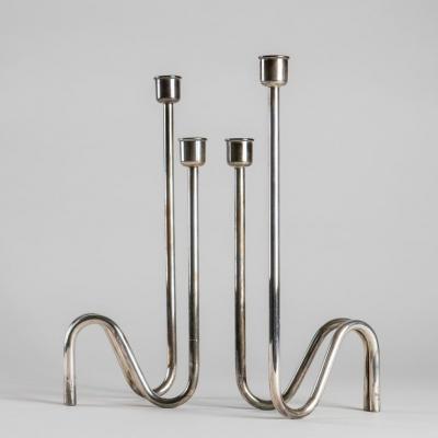 Lino Sabattini Pair of Silver Plated Candleholder by Lino Sabattini