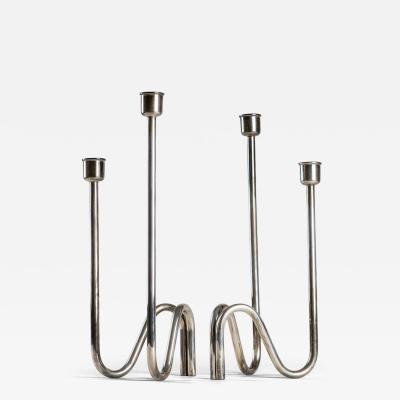 Lino Sabattini Pair of Silver Plated Candleholder by Lino Sabattini