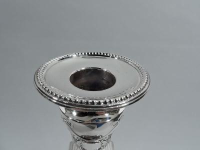 Lionel Alfred Crichton Pair of English Edwardian Neoclassical Sterling Silver Candlesticks