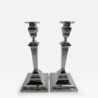 Lionel Alfred Crichton Pair of English Edwardian Neoclassical Sterling Silver Candlesticks