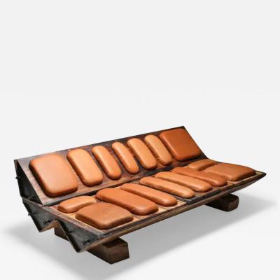 Lionel Jadot I Studebaker Assemblage Bench with Wooden and Leather Elements Lionel Jadot