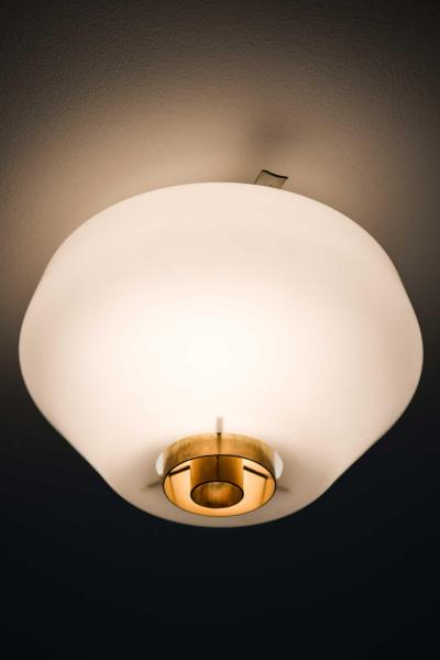 Lisa Johansson Pap Mid Century Flush Mounts in Brass Opaline Glass by Lisa Johansson Pape 1950s