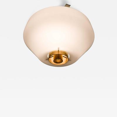 Lisa Johansson Pap Mid Century Flush Mounts in Brass Opaline Glass by Lisa Johansson Pape 1950s