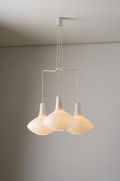 Lisa Johansson Pape Bulbo Opaline Glass Chandelier 1950s