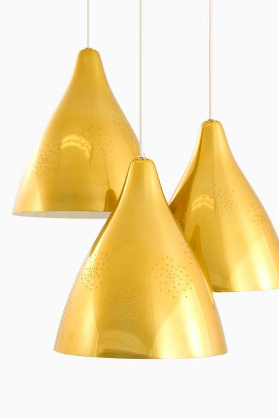 Lisa Johansson Pape Ceiling Lamp with Three Conical Brass Shades by Lisa Johansson Pape 1950s