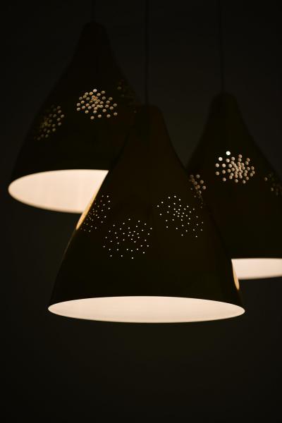 Lisa Johansson Pape Ceiling Lamp with Three Conical Brass Shades by Lisa Johansson Pape 1950s