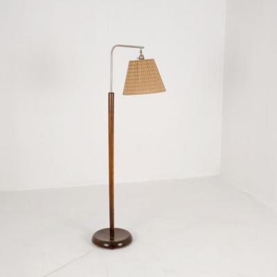 Lisa Johansson Pape Early Lisa Johansson Pape Floor Lamp in Birch Rattan Orno 1940s