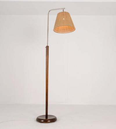 Lisa Johansson Pape Early Lisa Johansson Pape Floor Lamp in Birch Rattan Orno 1940s
