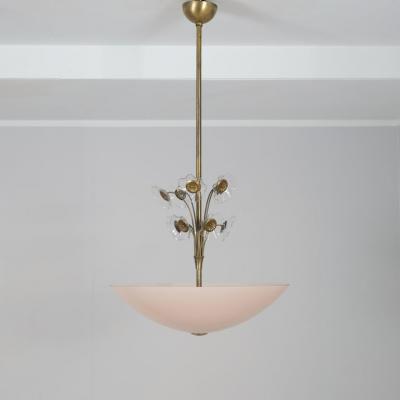 Lisa Johansson Pape Lisa Johansson Pap Flower Fountain Pendant in Brass Colored Glass Orno 1940s