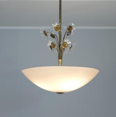 Lisa Johansson Pape Lisa Johansson Pap Flower Fountain Pendant in Brass Colored Glass Orno 1940s