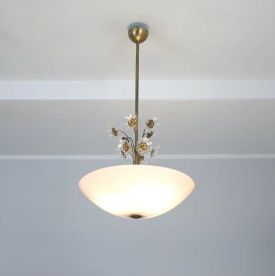 Lisa Johansson Pape Lisa Johansson Pap Flower Fountain Pendant in Brass Colored Glass Orno 1940s