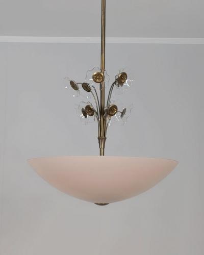 Lisa Johansson Pape Lisa Johansson Pap Flower Fountain Pendant in Brass Colored Glass Orno 1940s