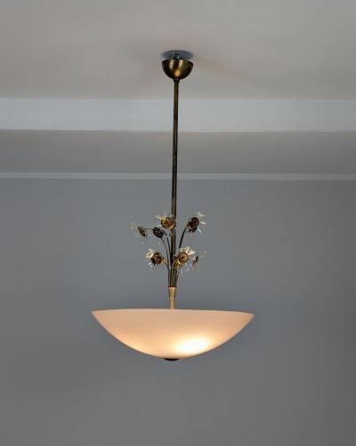 Lisa Johansson Pape Lisa Johansson Pap Flower Fountain Pendant in Brass Colored Glass Orno 1940s