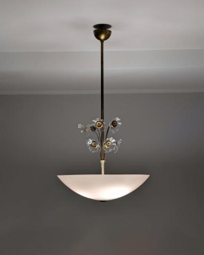 Lisa Johansson Pape Lisa Johansson Pap Flower Fountain Pendant in Brass Colored Glass Orno 1940s