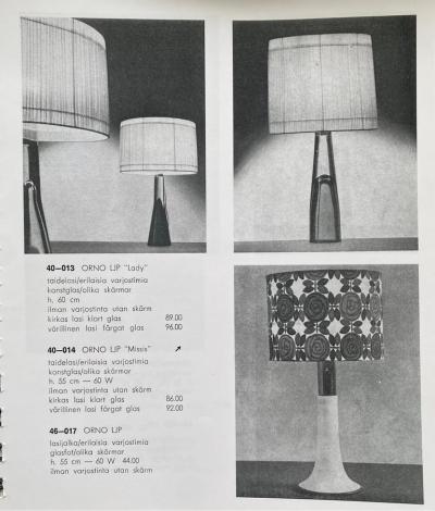 Lisa Johansson Pape Lisa Johansson Pape Blue Art Glass Table Lamp Missis Orno Ittala 1950s