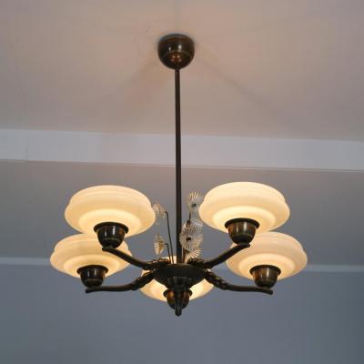 Lisa Johansson Pape Lisa Johansson Pape Brass Glass Flowers Ceiling Lamp Orno 1940s