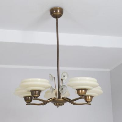 Lisa Johansson Pape Lisa Johansson Pape Brass Glass Flowers Ceiling Lamp Orno 1940s
