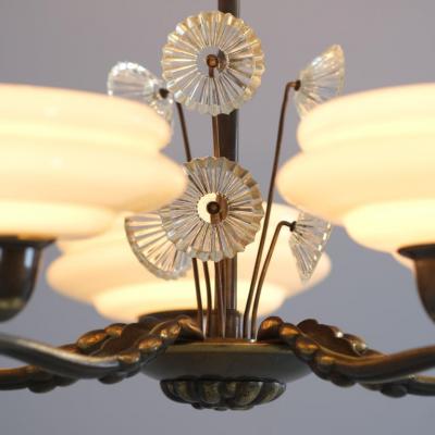 Lisa Johansson Pape Lisa Johansson Pape Brass Glass Flowers Ceiling Lamp Orno 1940s