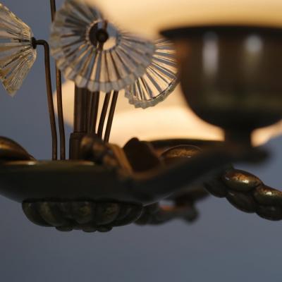 Lisa Johansson Pape Lisa Johansson Pape Brass Glass Flowers Ceiling Lamp Orno 1940s