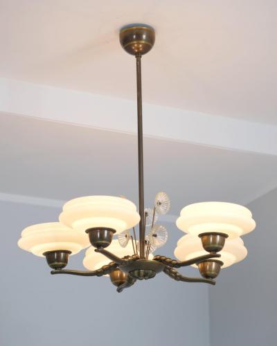 Lisa Johansson Pape Lisa Johansson Pape Brass Glass Flowers Ceiling Lamp Orno 1940s