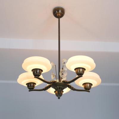 Lisa Johansson Pape Lisa Johansson Pape Brass Glass Flowers Ceiling Lamp Orno 1940s