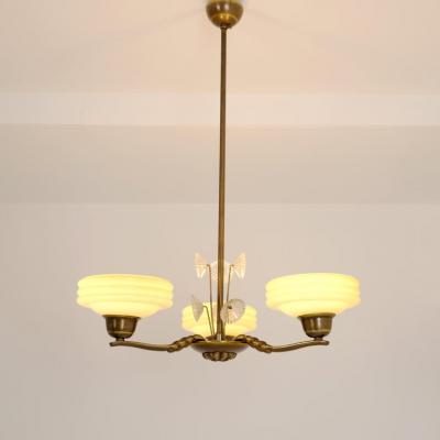Lisa Johansson Pape Lisa Johansson Pape Brass Glass and Flowers Ceiling Lamp Orno 1940s