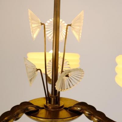 Lisa Johansson Pape Lisa Johansson Pape Brass Glass and Flowers Ceiling Lamp Orno 1940s
