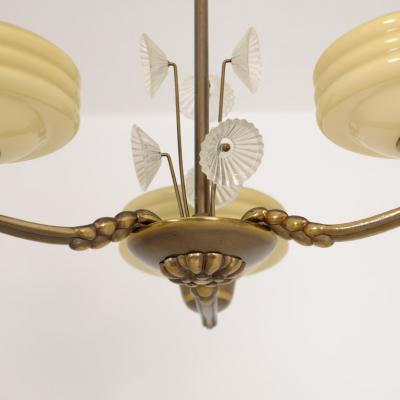 Lisa Johansson Pape Lisa Johansson Pape Brass Glass and Flowers Ceiling Lamp Orno 1940s