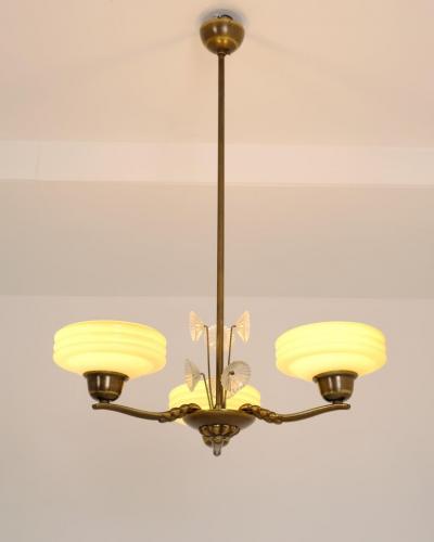 Lisa Johansson Pape Lisa Johansson Pape Brass Glass and Flowers Ceiling Lamp Orno 1940s