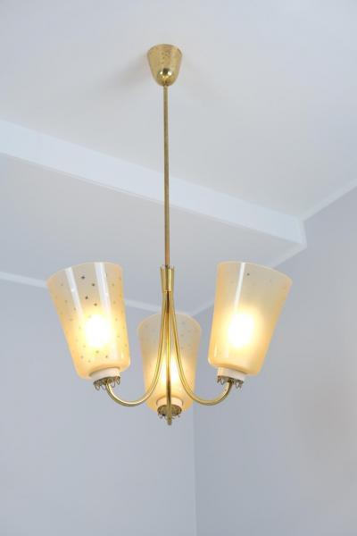 Lisa Johansson Pape Lisa Johansson Pape Ceiling Lamp 211 3 in Brass Hand Painted Glass Orno 1950s