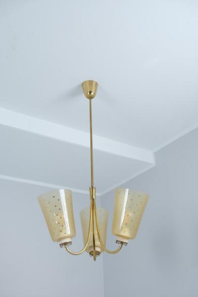 Lisa Johansson Pape Lisa Johansson Pape Ceiling Lamp 211 3 in Brass Hand Painted Glass Orno 1950s