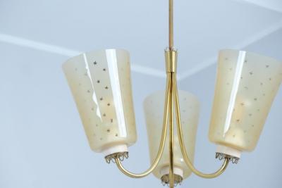 Lisa Johansson Pape Lisa Johansson Pape Ceiling Lamp 211 3 in Brass Hand Painted Glass Orno 1950s