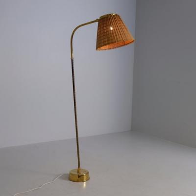 Lisa Johansson Pape Lisa Johansson Pape Floor Lamp Model 2063 in Brass Rattan Orno 1950s