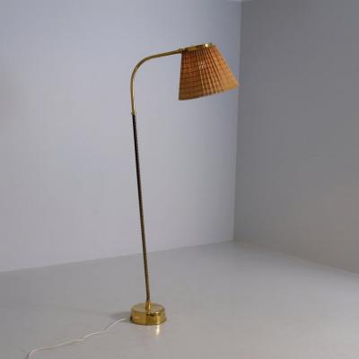 Lisa Johansson Pape Lisa Johansson Pape Floor Lamp Model 2063 in Brass Rattan Orno 1950s