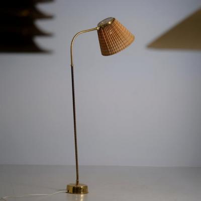 Lisa Johansson Pape Lisa Johansson Pape Floor Lamp Model 2063 in Brass Rattan Orno 1950s