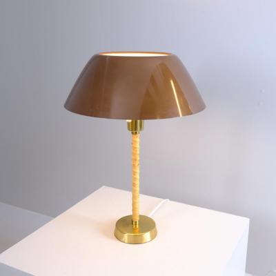 Lisa Johansson Pape Lisa Johansson Pape Ihanne Table Lamp in Green Brass Leather Orno 1950s